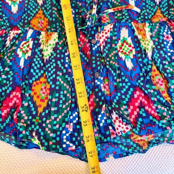 MAEVE Anthropologie Topoxte Drop Waist Geometric Ikat Multicolor Blouse Top - Picture 14 of 14